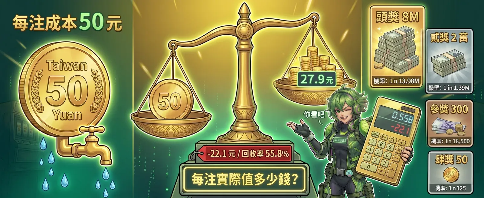 539 期望值拆解：每注 50 元的真實數學期望